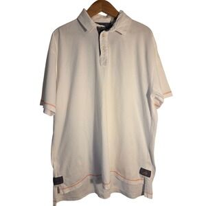 ORVIS Mens Large White Short Sleeve Collared Polo Shirt Orange Stitching